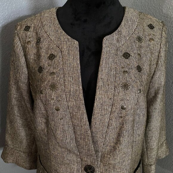 Coldwater Creek Womens Blazer Size 12 Embellished Jacket Brown 3/4 Sleeve - Picture 2 of 9
